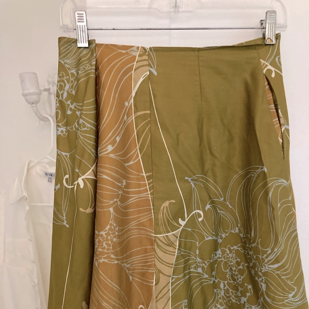 Vintage 60’s Olive Hawaiian Floral A-Line Skirt Mercerized Cotton Needs a Snap S